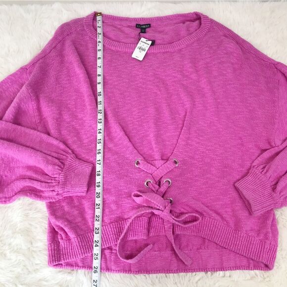 EXPRESS Pink Lace Up Sweater Oversized Pullover Tie Waist Casual Size Large New - Picture 12 of 12